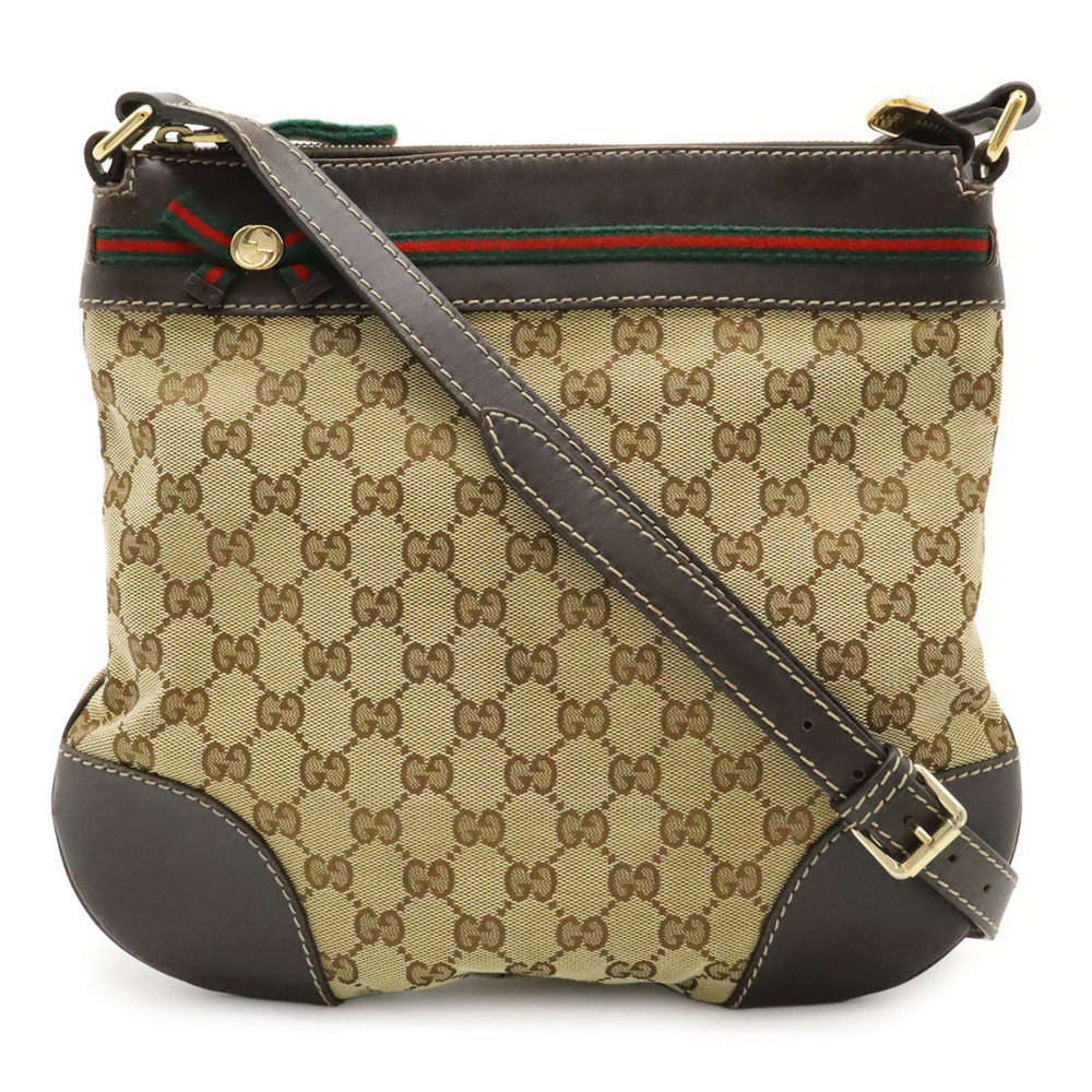 Gucci GG Canvas Mayfair Ribbon Crossbody Bag Beige Brown Cream